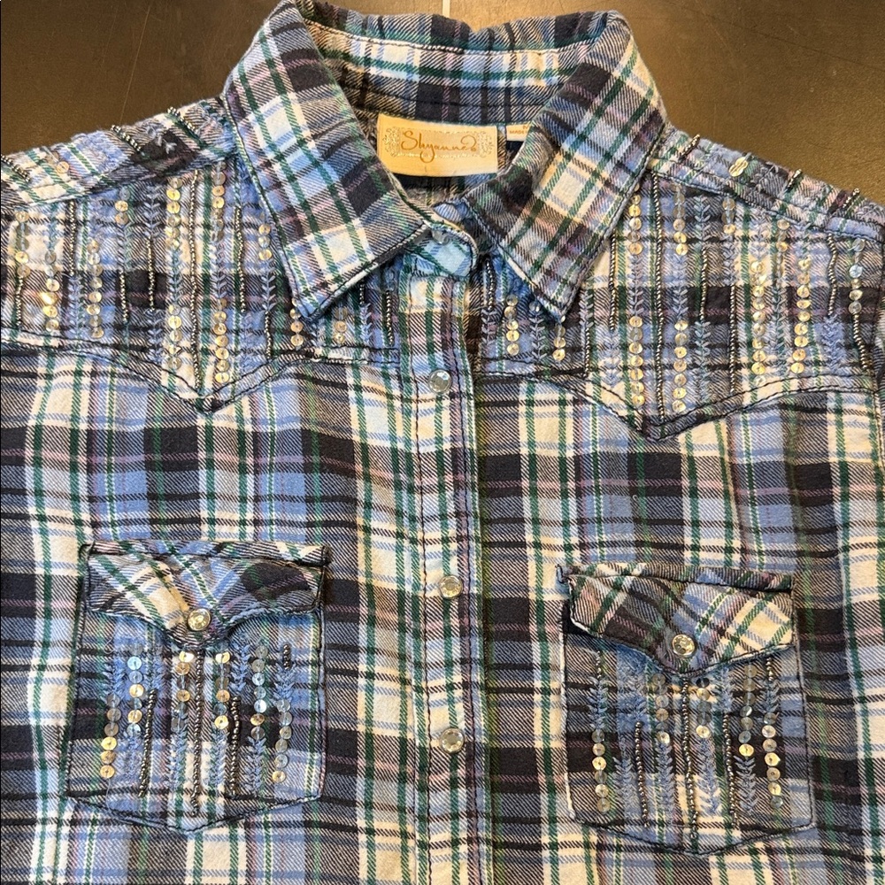 Shyanne Embellished Western Girls Plaid Flannel shirt